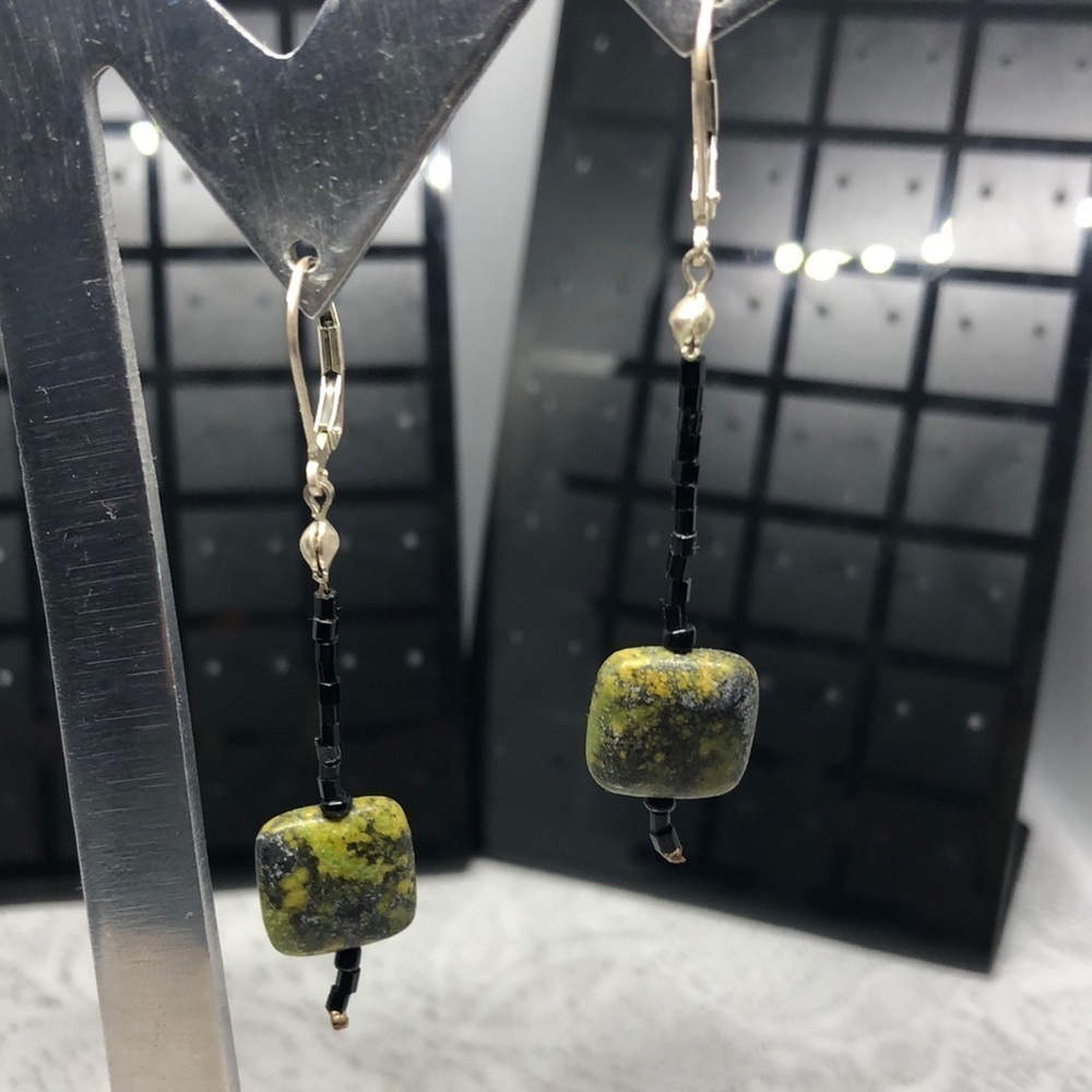 Artisan handcrafted sterling silver 925 stone boho long dangle drop earrings.